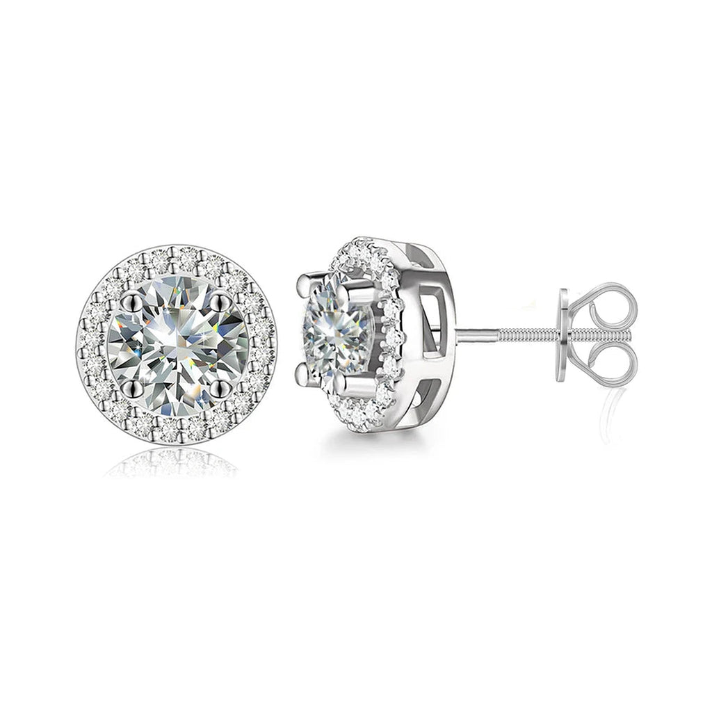 Lab-created moissanite stud earrings in 925 sterling silver, product photo