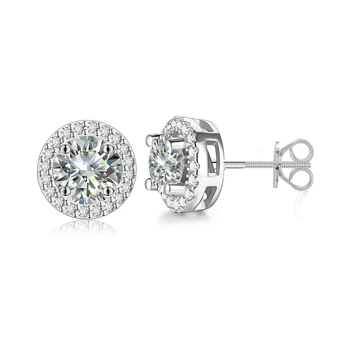 Lab-created moissanite stud earrings in 925 sterling silver, product photo