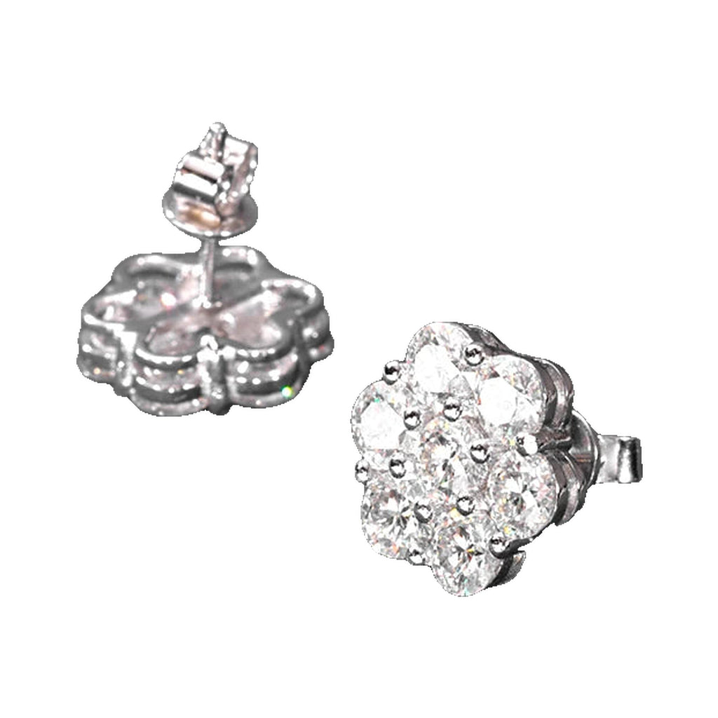 Lab-created moissanite flower stud earrings in 925 sterling silver, product photo