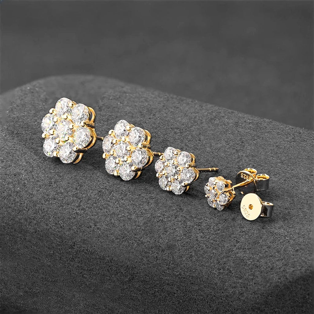 Lab-created moissanite flower stud earrings in 925 sterling silver, additional view 4