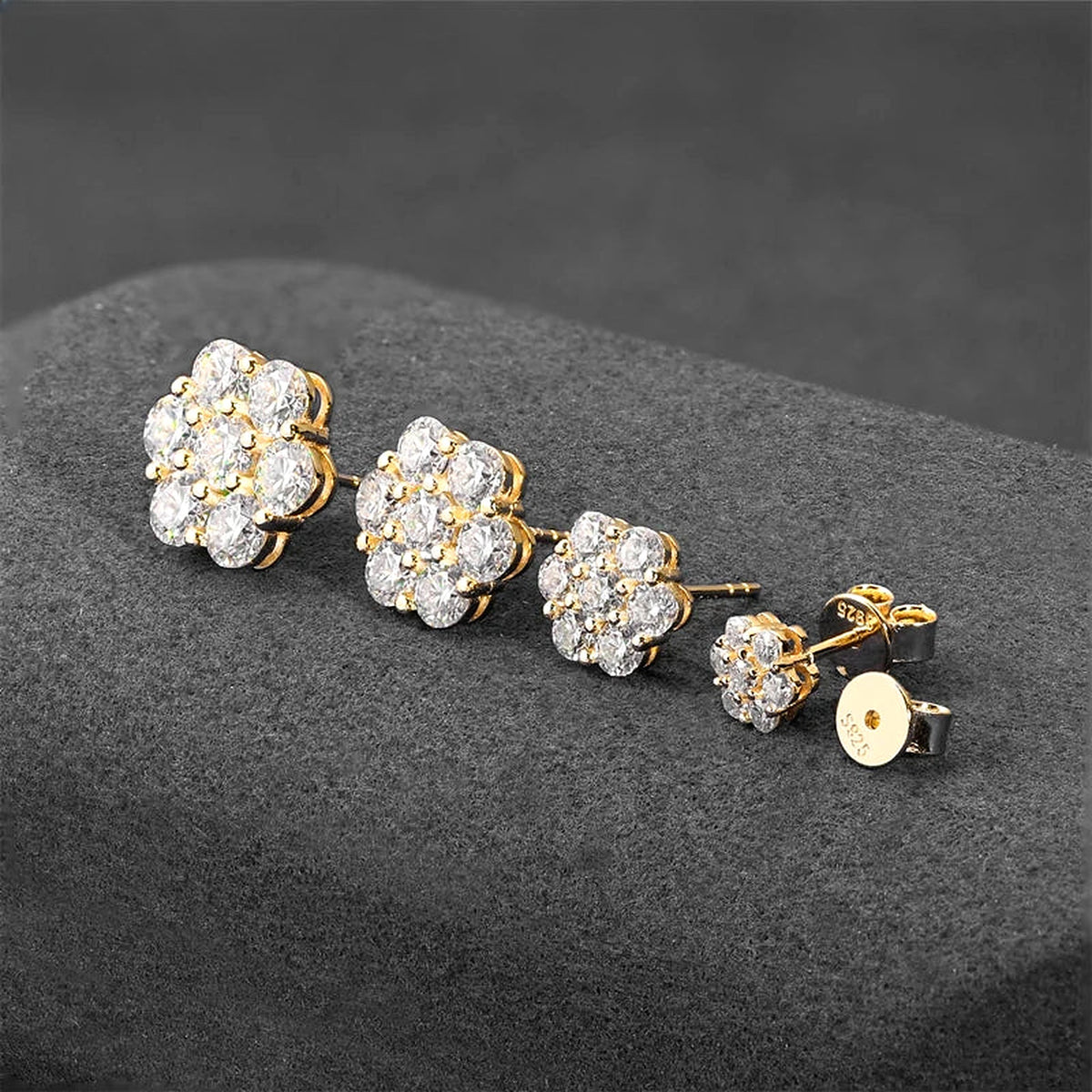Lab-created moissanite flower stud earrings in 925 sterling silver, additional view 4
