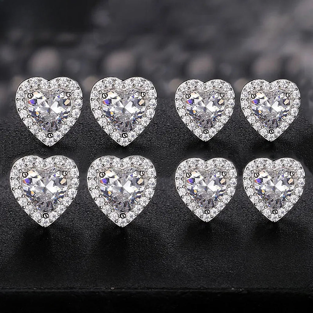 Lab-created moissanite heart stud earrings in 925 sterling silver, additional view 1