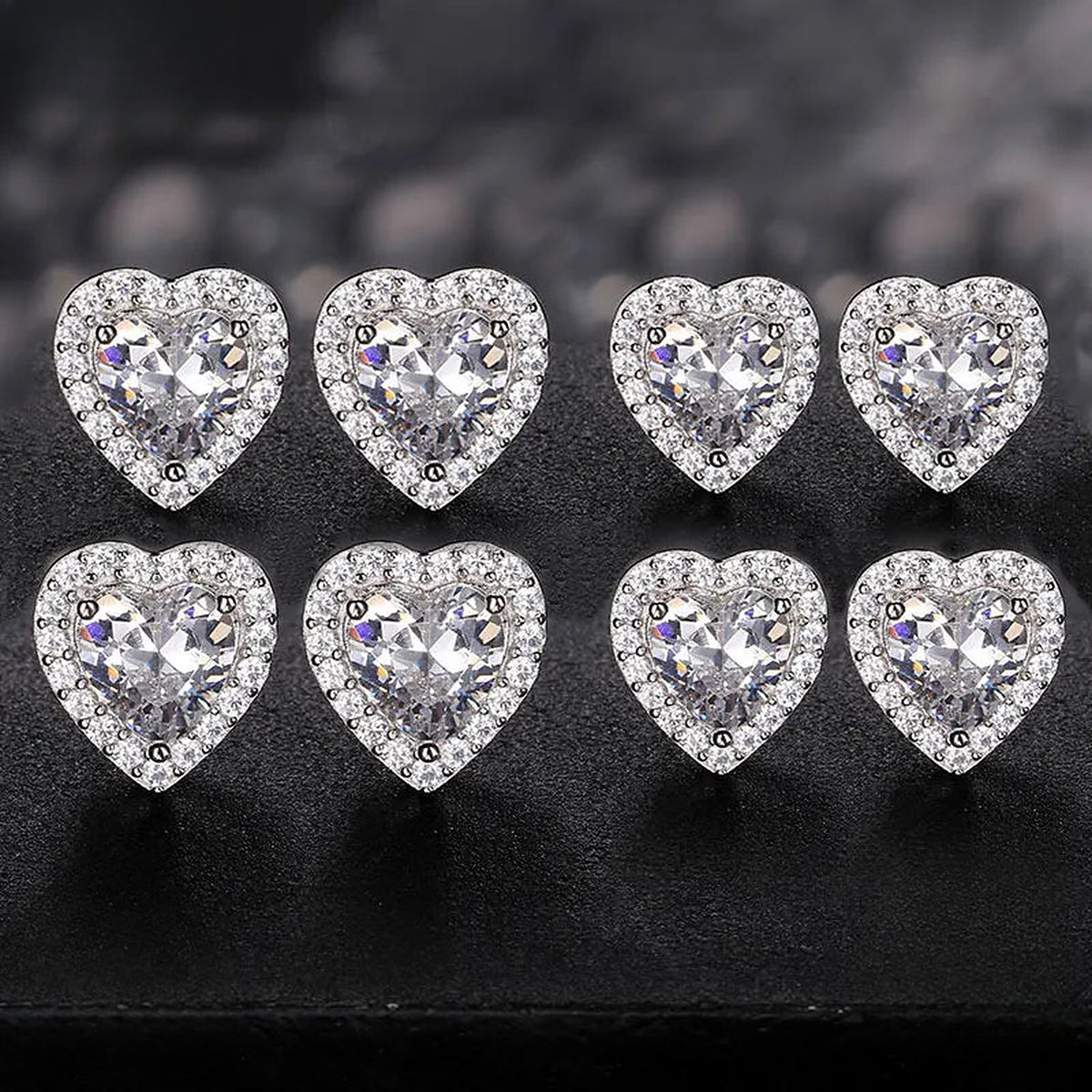 Lab-created moissanite heart stud earrings in 925 sterling silver, additional view 1