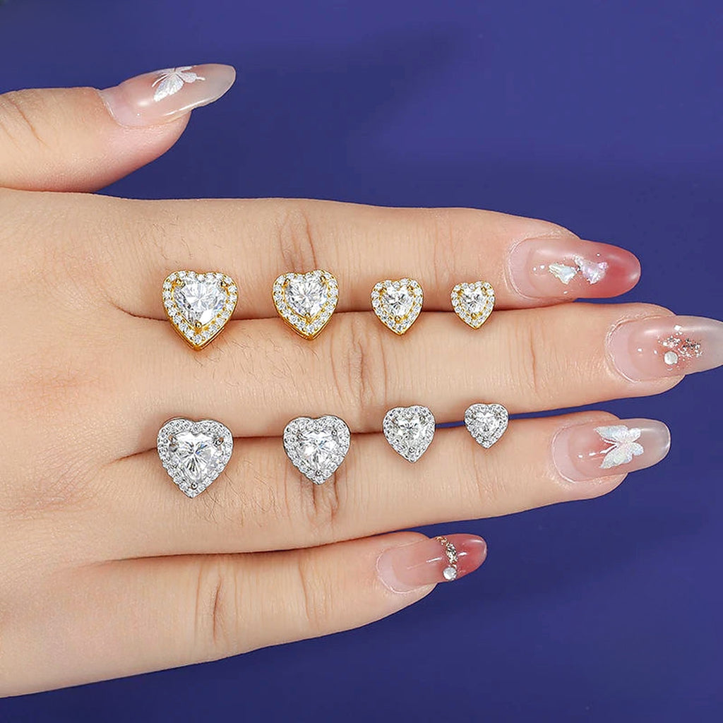 Lab-created moissanite heart stud earrings in 925 sterling silver, additional view 2
