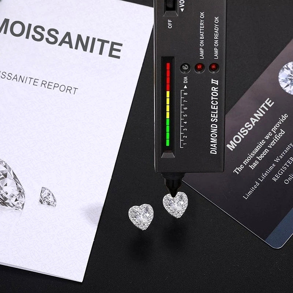 Lab-created moissanite heart stud earrings in 925 sterling silver, additional view 4