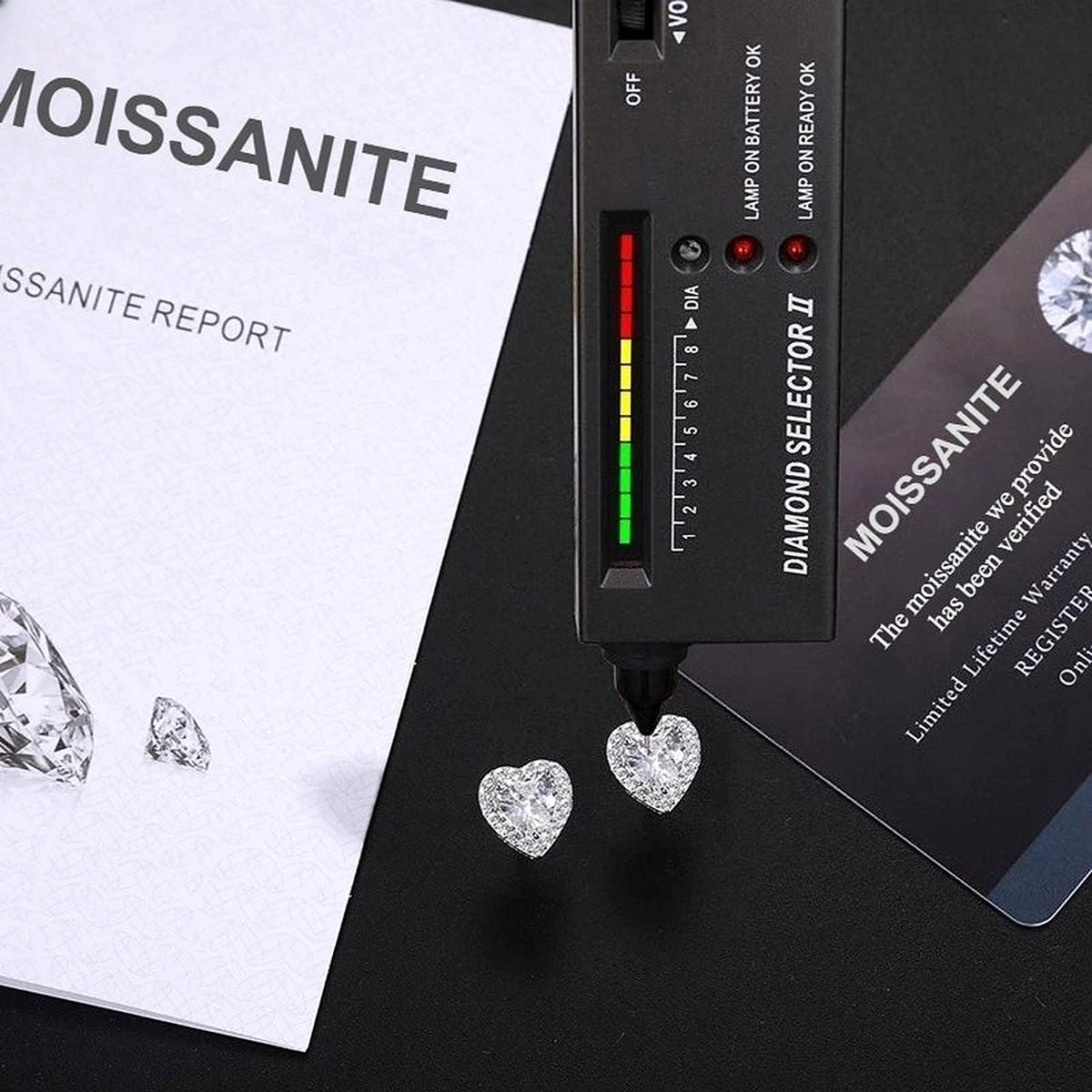 Lab-created moissanite heart stud earrings in 925 sterling silver, additional view 4