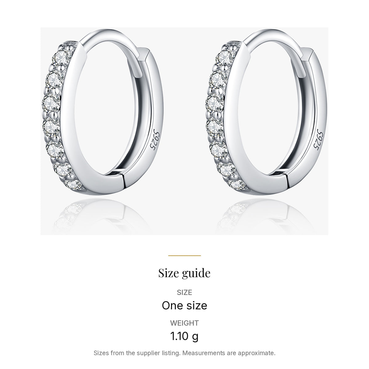 Lab-Created Moissanite Circle Hoop Earrings, 925 Sterling Silver, size guide