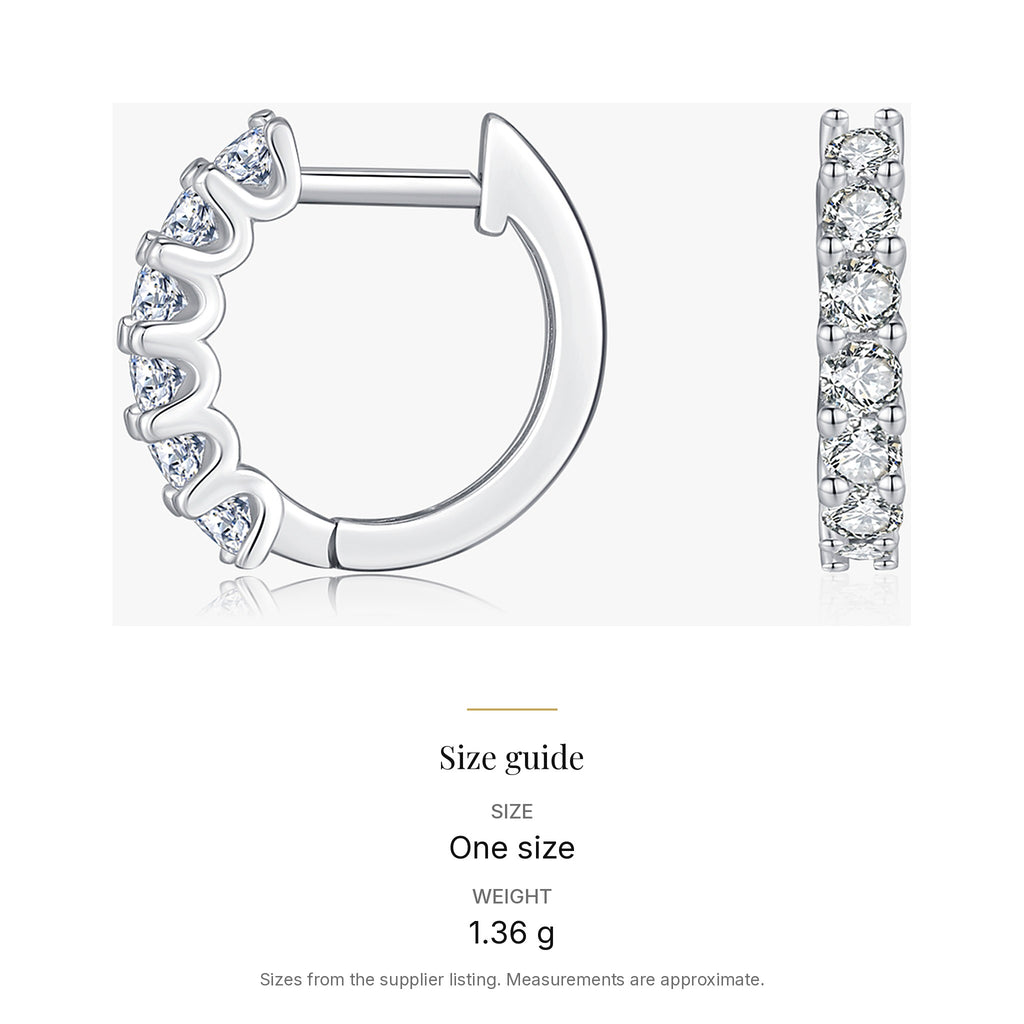 Small Lab-Created Moissanite Hoop Earrings, 925 Sterling Silver, size guide
