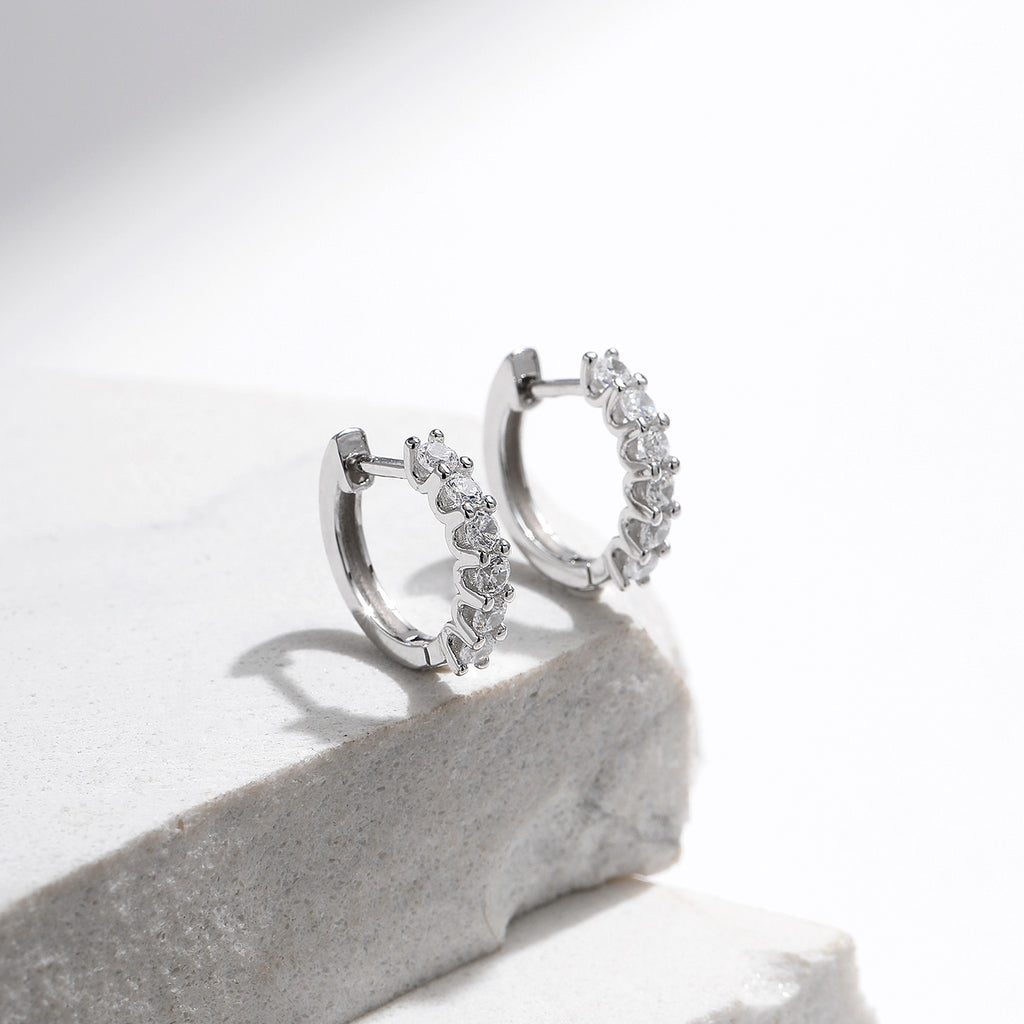 Small Lab-Created Moissanite Hoop Earrings, 925 Sterling Silver, additional view