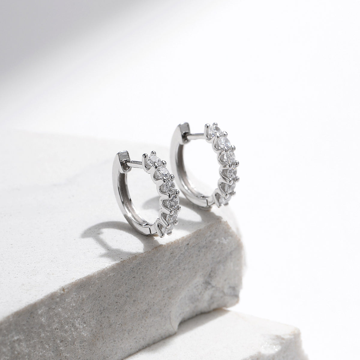 Small Lab-Created Moissanite Hoop Earrings, 925 Sterling Silver, additional view