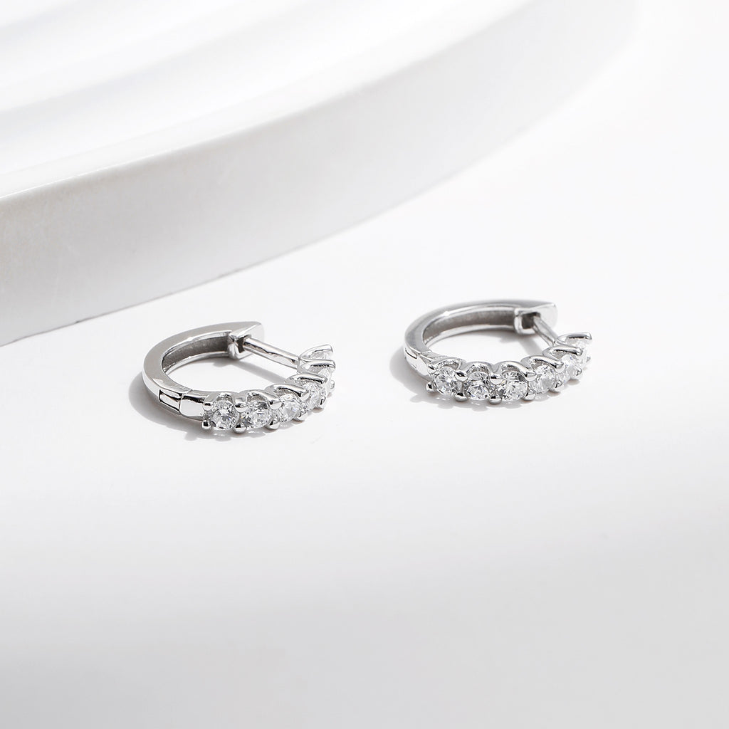 Small Lab-Created Moissanite Hoop Earrings, 925 Sterling Silver, additional view