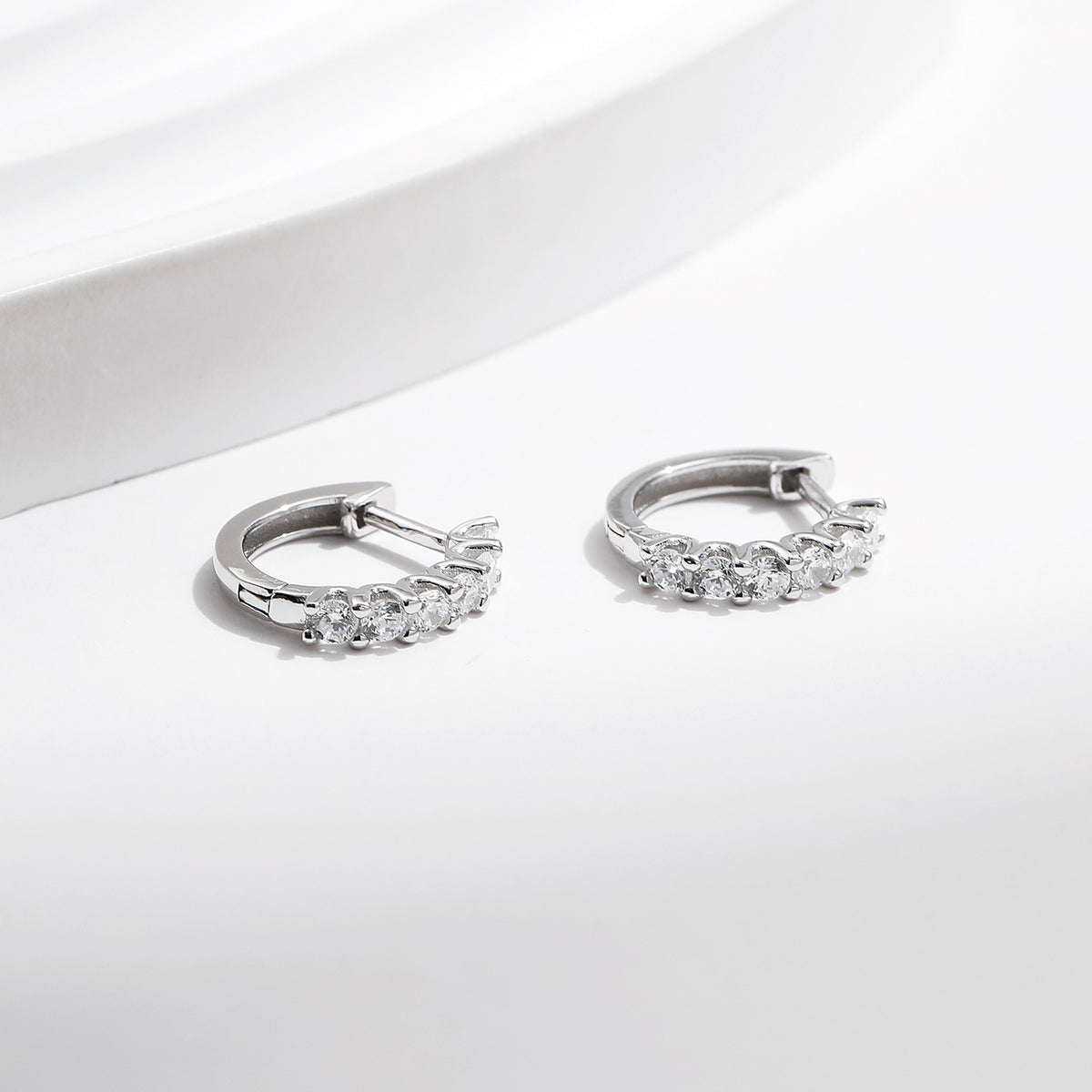 Small Lab-Created Moissanite Hoop Earrings, 925 Sterling Silver, additional view