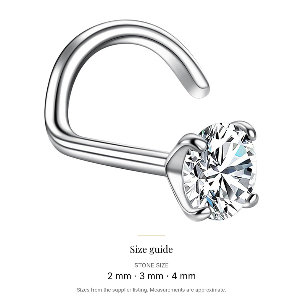 Lab-Created Moissanite Nose Screw Stud, 925 Sterling Silver, size guide