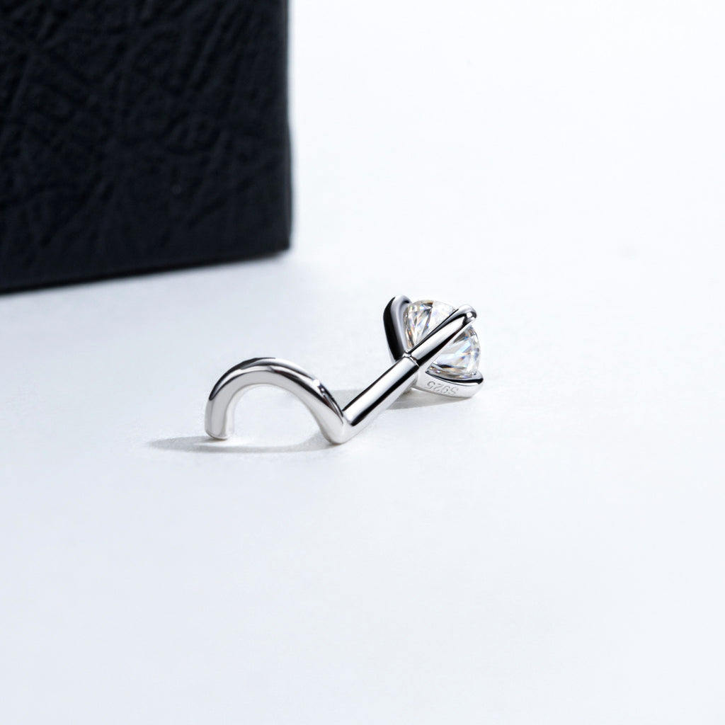 Lab-Created Moissanite Nose Screw Stud, 925 Sterling Silver, additional view