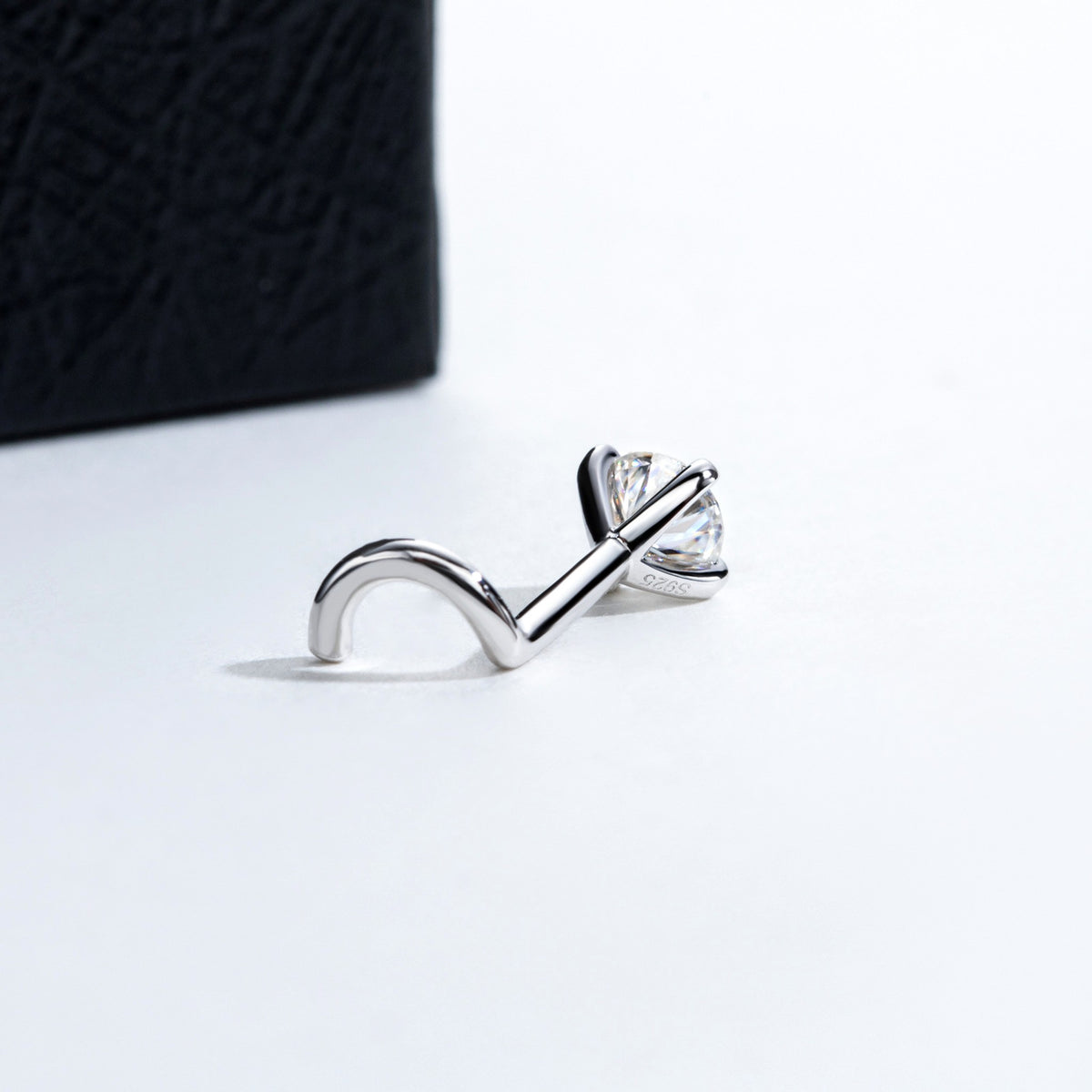 Lab-Created Moissanite Nose Screw Stud, 925 Sterling Silver, additional view