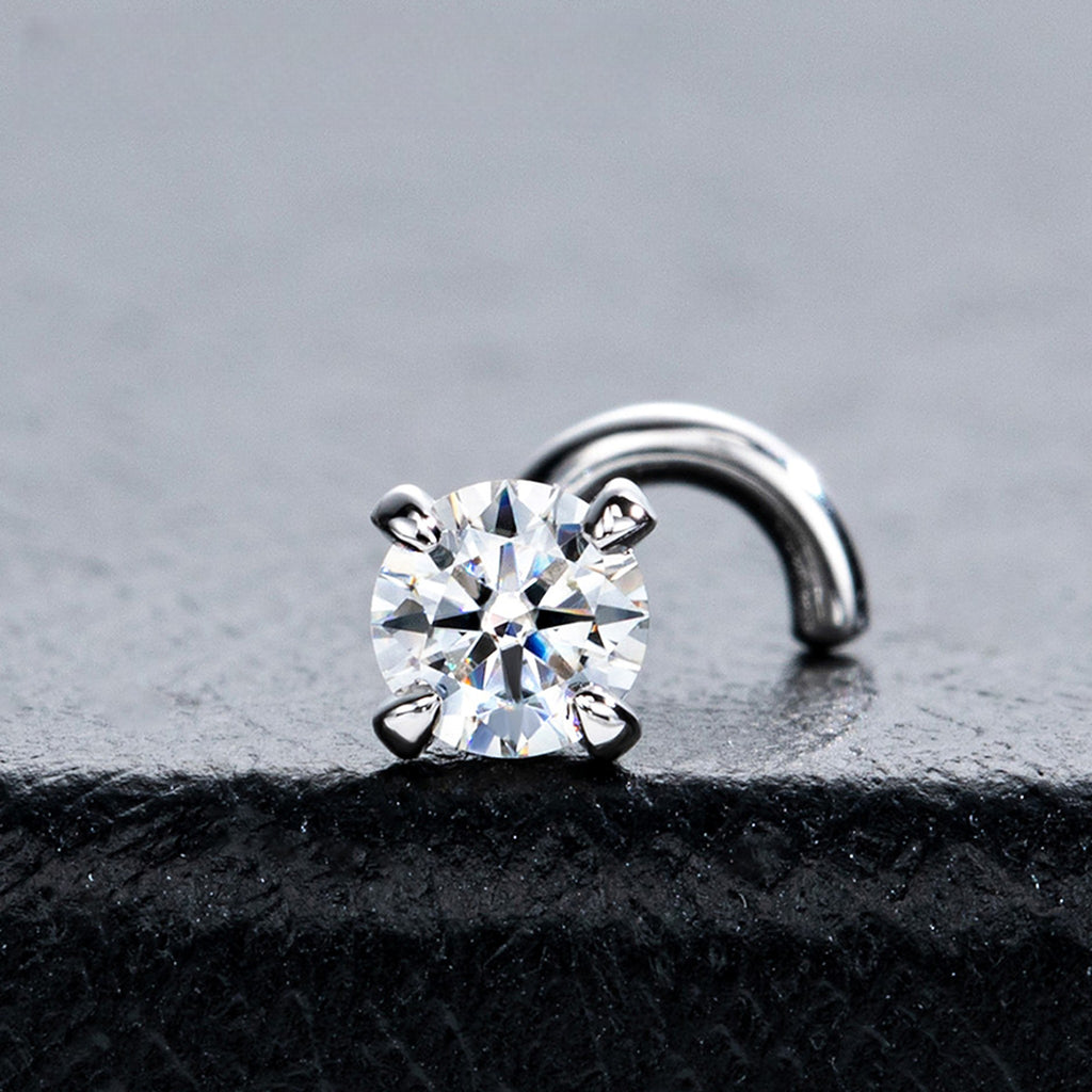 Lab-Created Moissanite Nose Screw Stud, 925 Sterling Silver, additional view