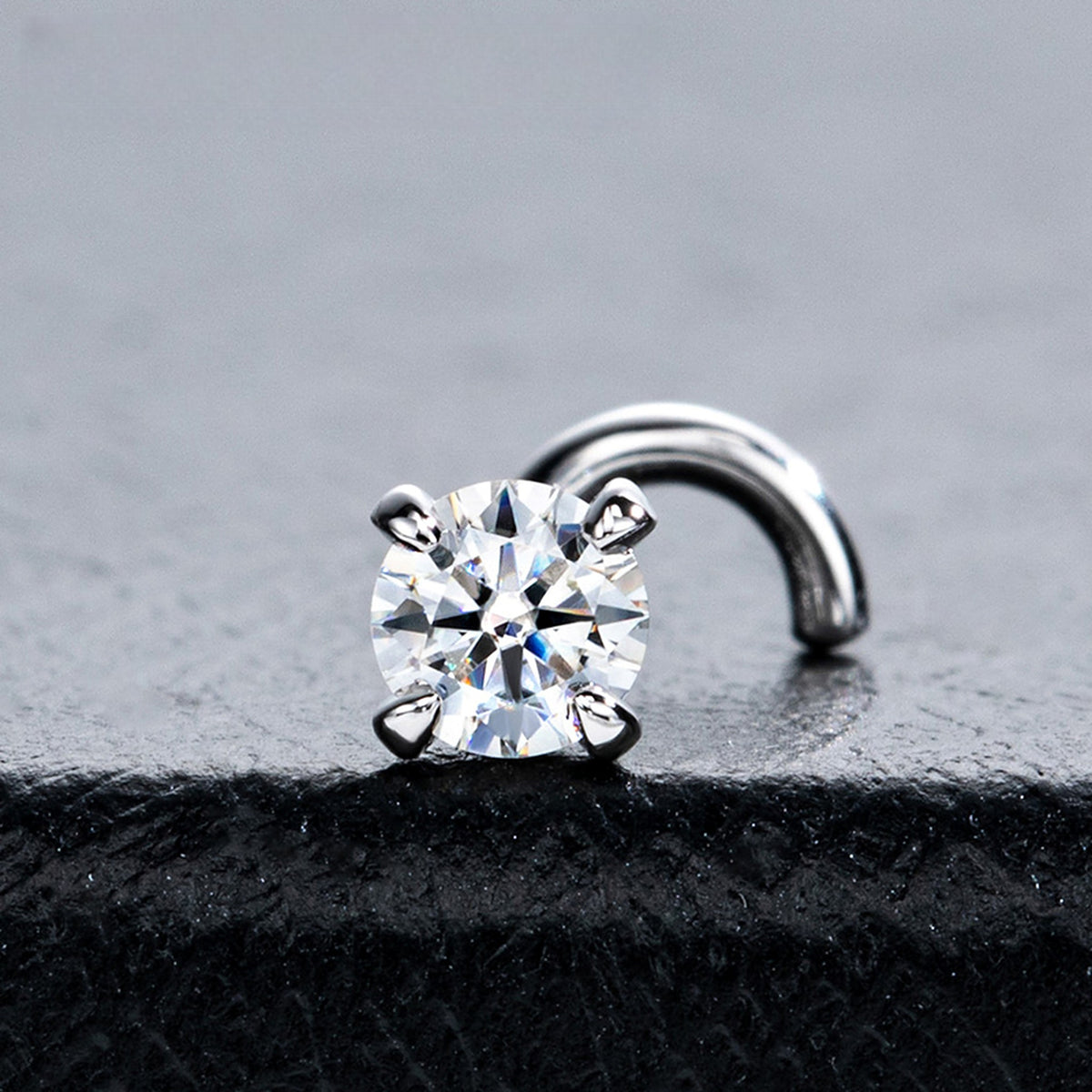 Lab-Created Moissanite Nose Screw Stud, 925 Sterling Silver, additional view