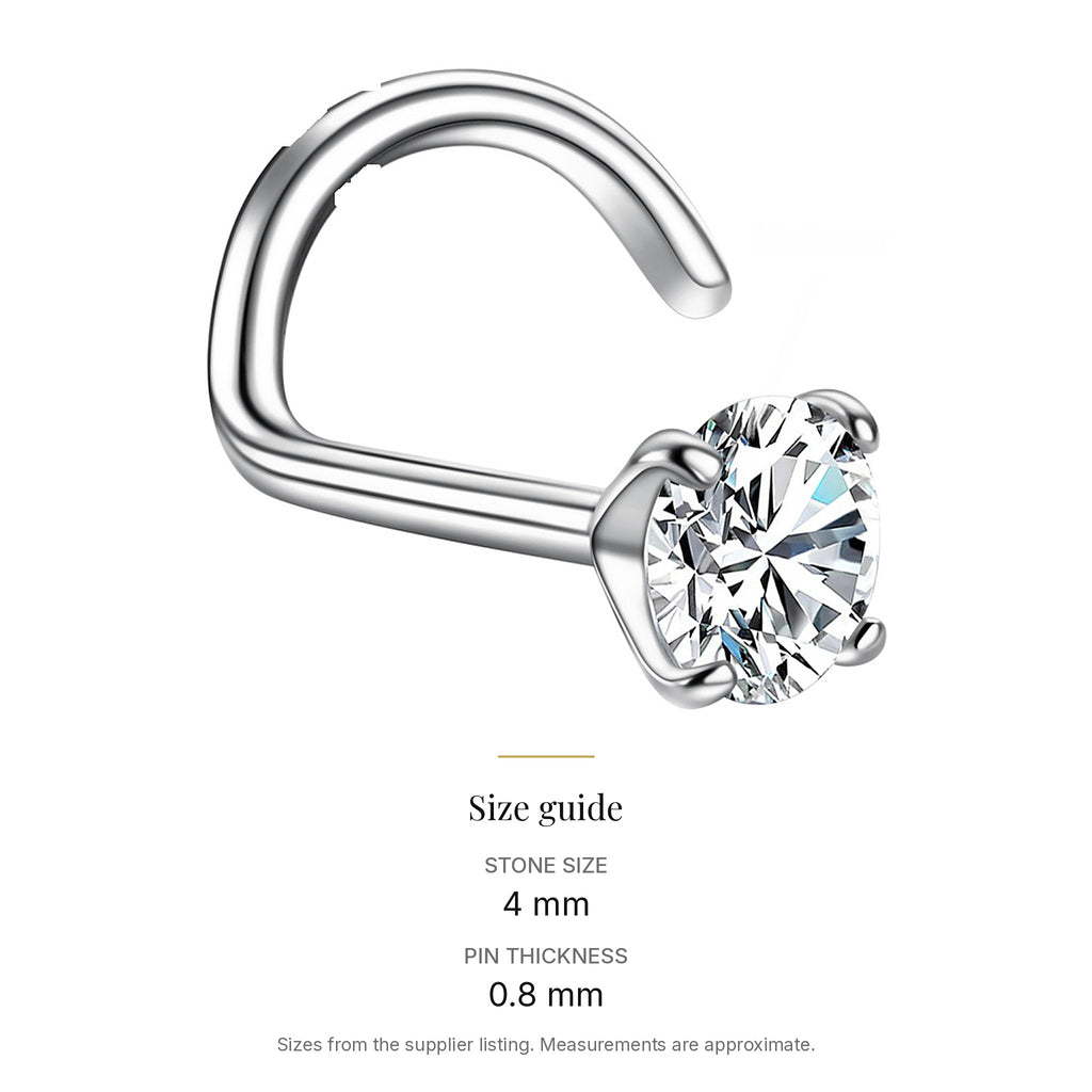 0.3 ct Lab-Created Moissanite Nose Screw Stud, 925 Sterling Silver, size guide