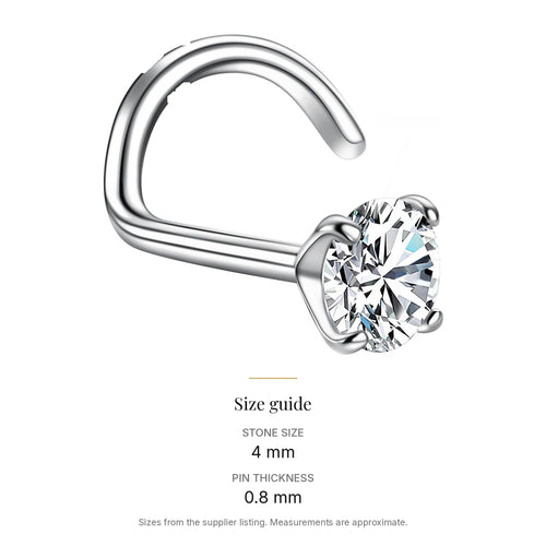 0.3 ct Lab-Created Moissanite Nose Screw Stud, 925 Sterling Silver, size guide