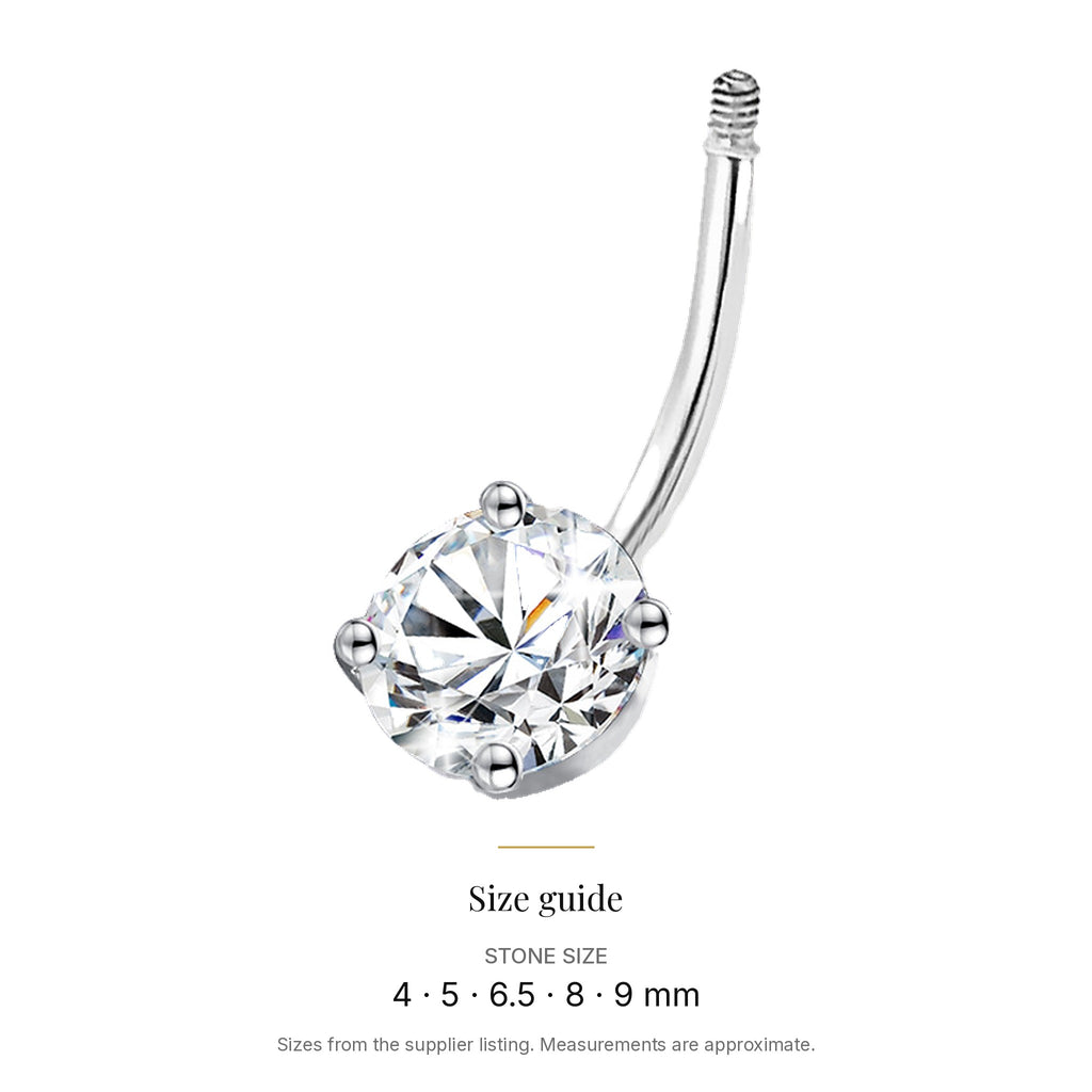Lab-Created Moissanite Belly Button Ring, 925 Sterling Silver, size guide