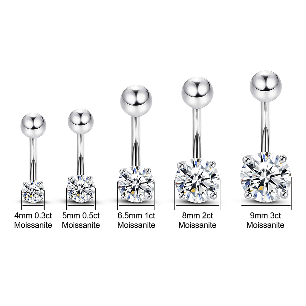 Lab-Created Moissanite Belly Button Ring, 925 Sterling Silver, additional view