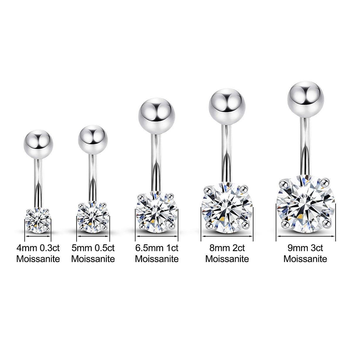Lab-Created Moissanite Belly Button Ring, 925 Sterling Silver, additional view