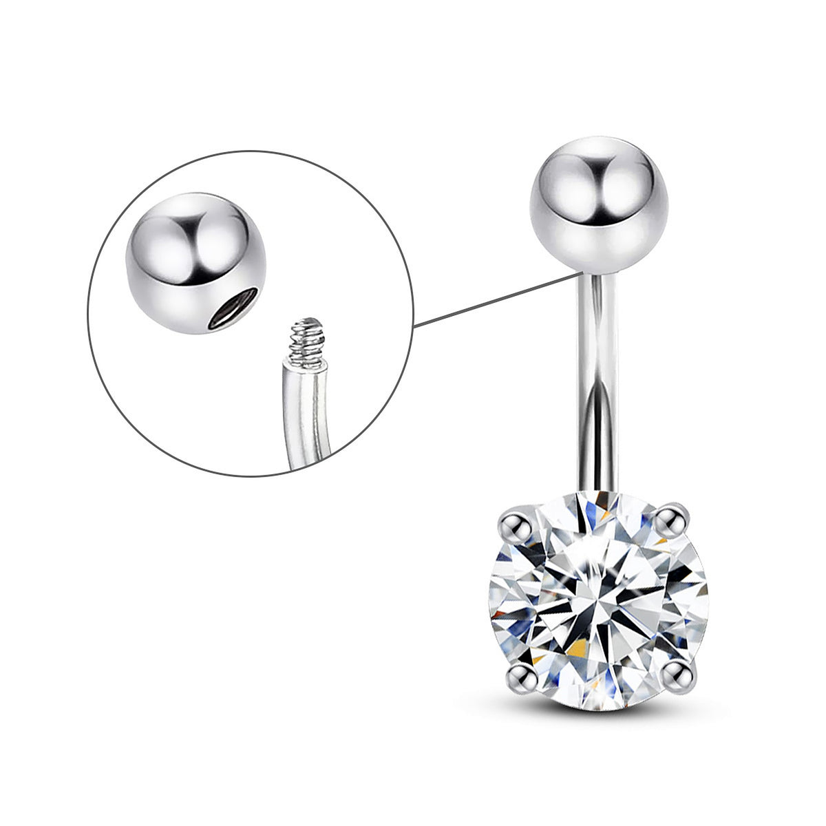 Lab-Created Moissanite Belly Button Ring, 925 Sterling Silver, additional view