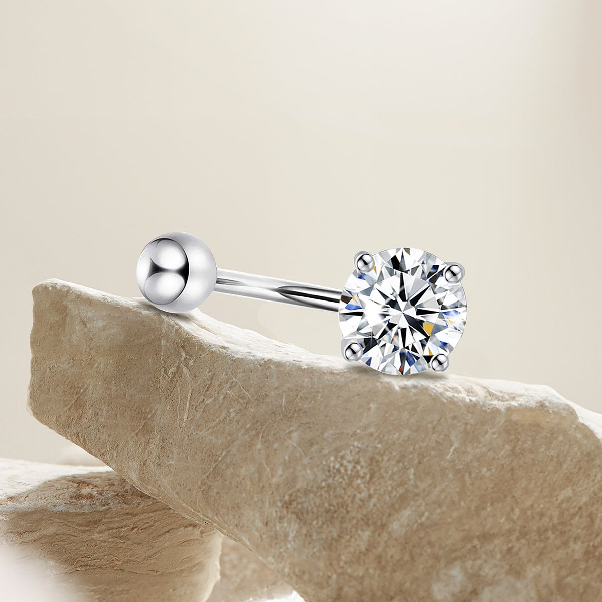Lab-Created Moissanite Belly Button Ring, 925 Sterling Silver, additional view