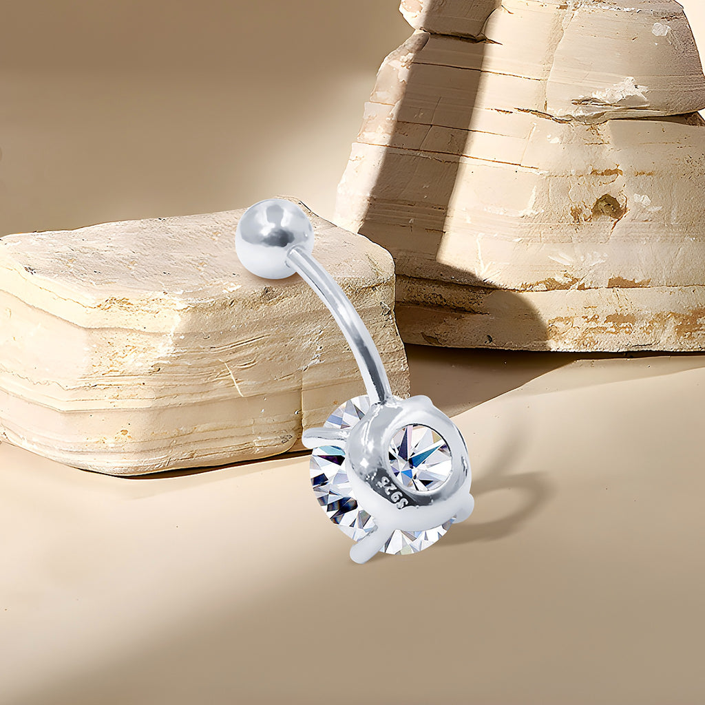 Lab-Created Moissanite Belly Button Ring, 925 Sterling Silver, additional view