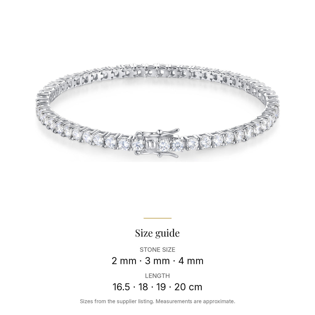 Lab-Created Moissanite Tennis Bracelet with GRA Card, 925 Sterling Silver, size guide