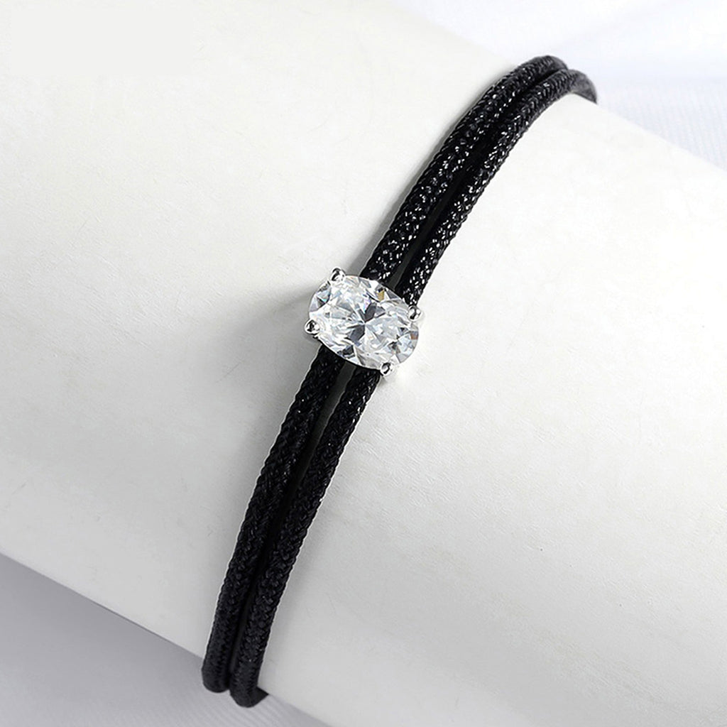 Oval Lab-Created Moissanite Braided Cord Bracelet, 925 Sterling Silver, product photo