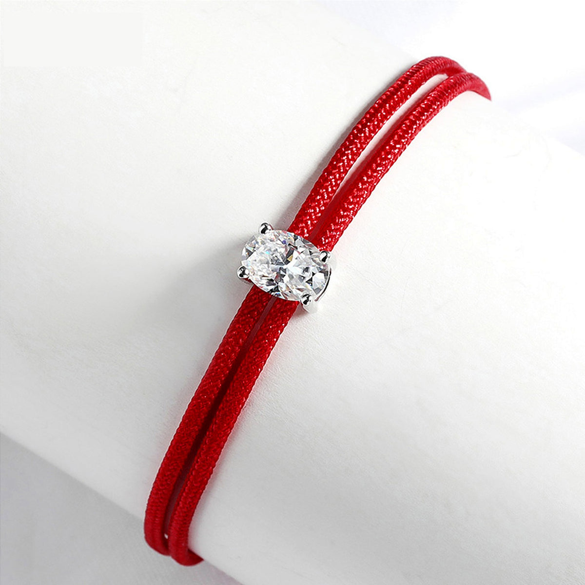 Oval Lab-Created Moissanite Braided Cord Bracelet, 925 Sterling Silver, additional view