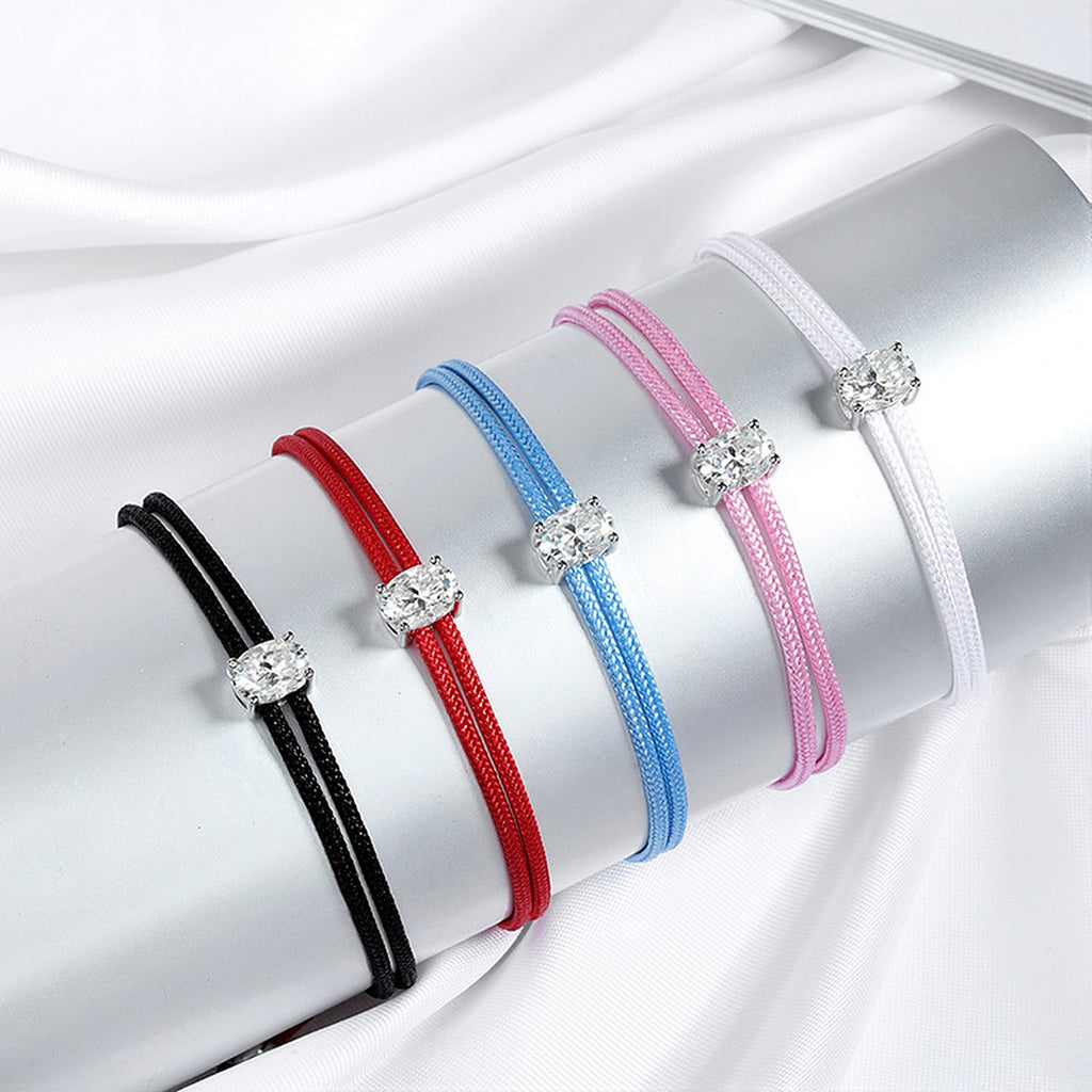 Oval Lab-Created Moissanite Braided Cord Bracelet, 925 Sterling Silver, additional view