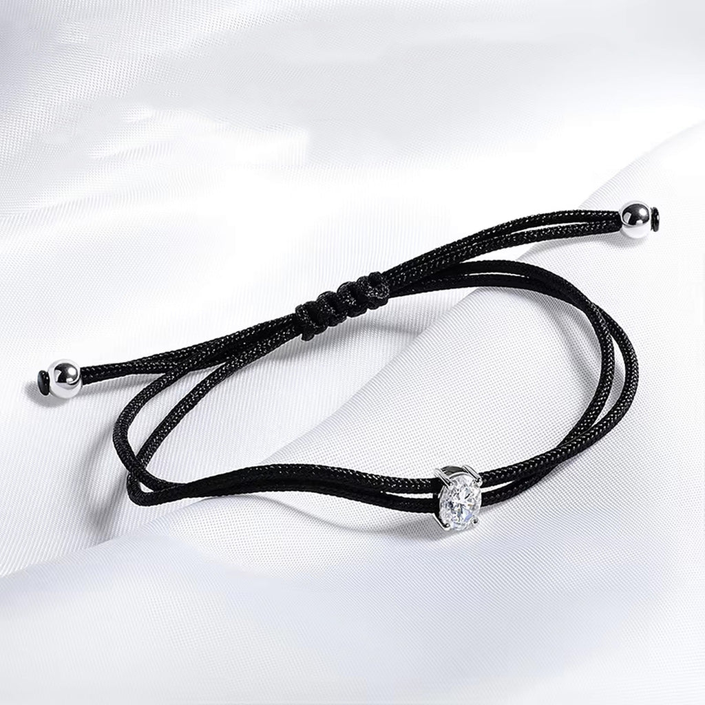 Oval Lab-Created Moissanite Braided Cord Bracelet, 925 Sterling Silver, additional view