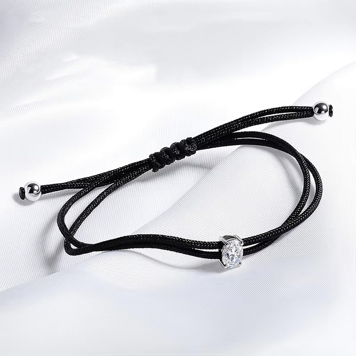 Oval Lab-Created Moissanite Braided Cord Bracelet, 925 Sterling Silver, additional view