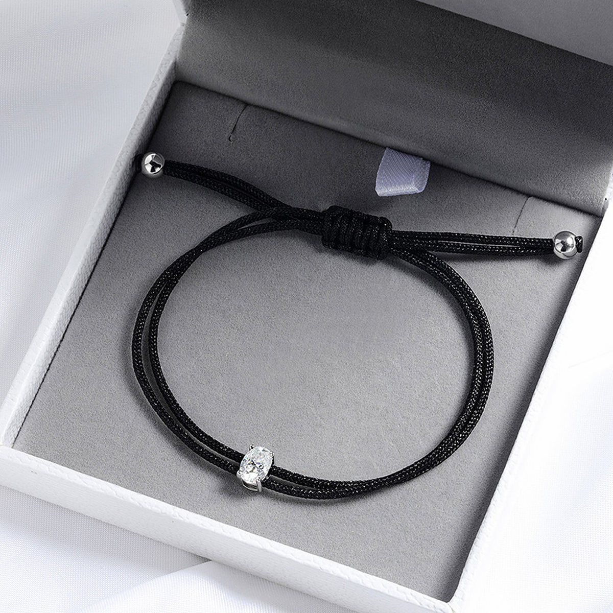 Oval Lab-Created Moissanite Braided Cord Bracelet, 925 Sterling Silver, additional view