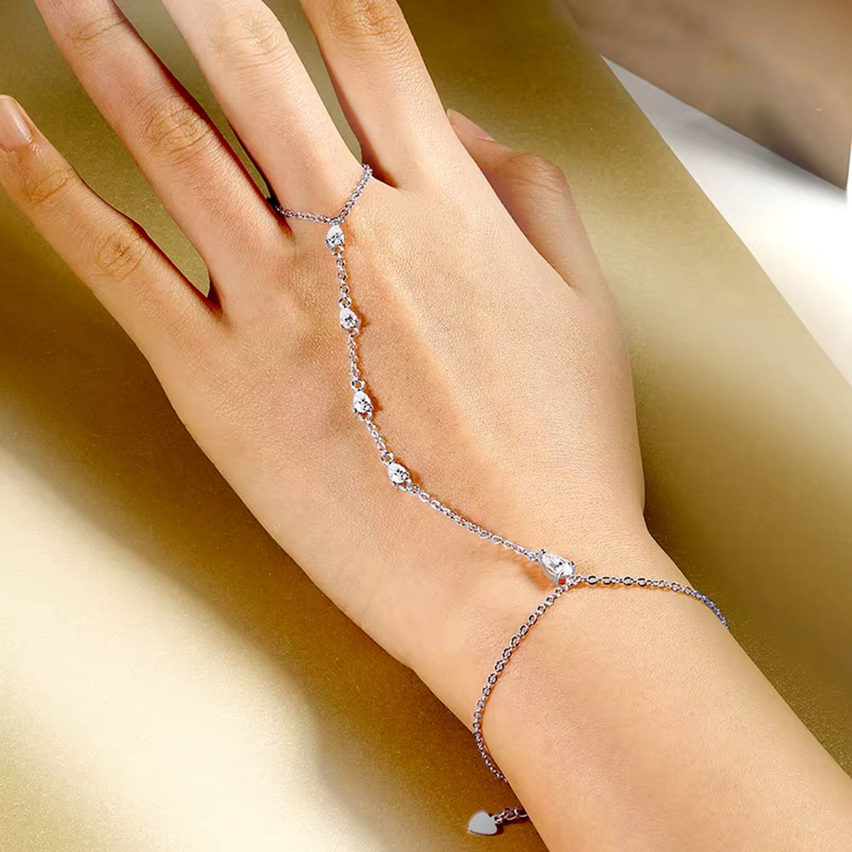 Pear-Cut Lab-Created Moissanite Chain Bracelet, 925 Sterling Silver, additional view