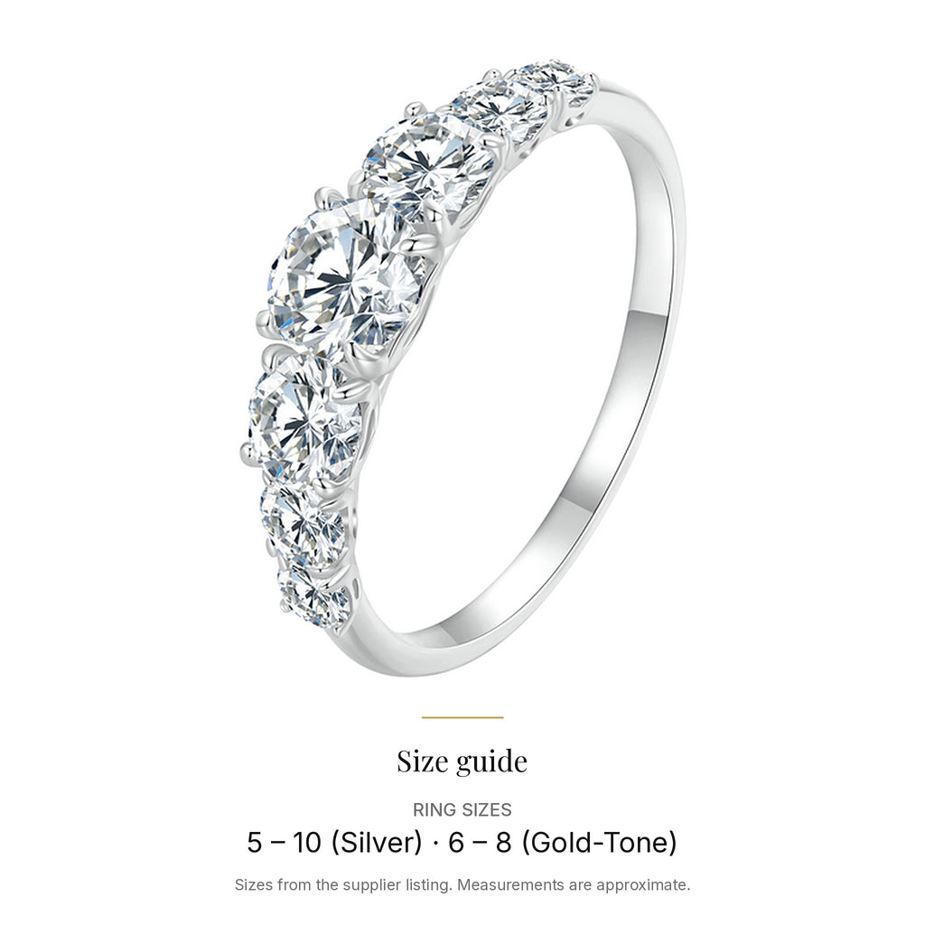 Lab-Created Moissanite Half Eternity Ring, 925 Sterling Silver, size guide