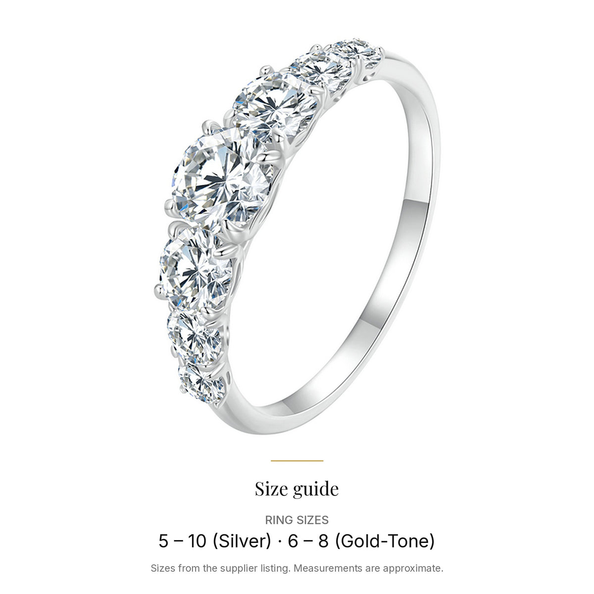 Lab-Created Moissanite Half Eternity Ring, 925 Sterling Silver, size guide