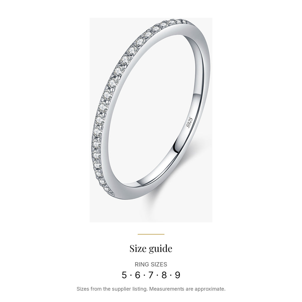 Thin Lab-Created Moissanite Eternity Band, 925 Sterling Silver, size guide