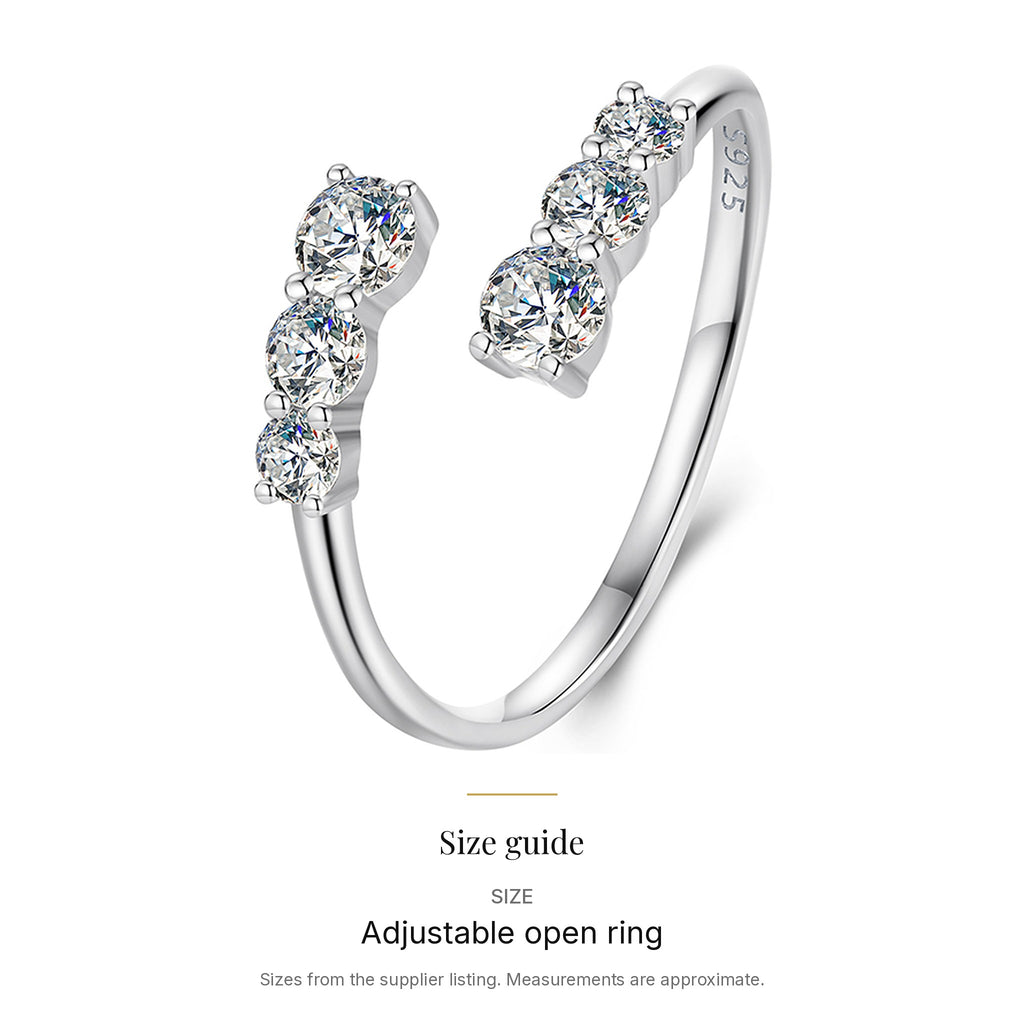 Lab-Created Moissanite Twist Open Ring, 925 Sterling Silver (Adjustable), size guide