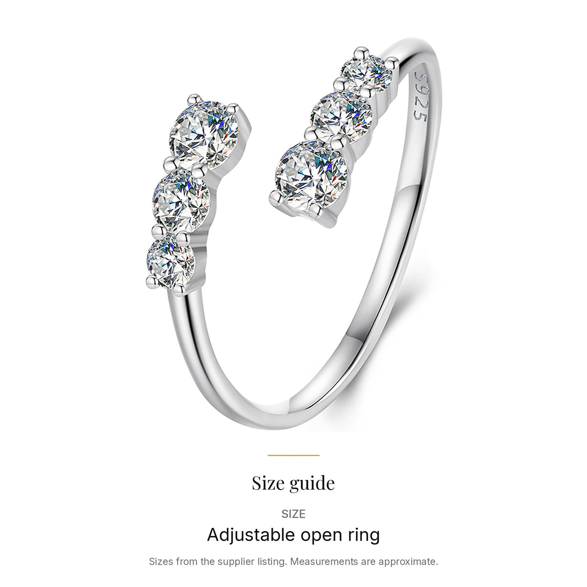 Lab-Created Moissanite Twist Open Ring, 925 Sterling Silver (Adjustable), size guide
