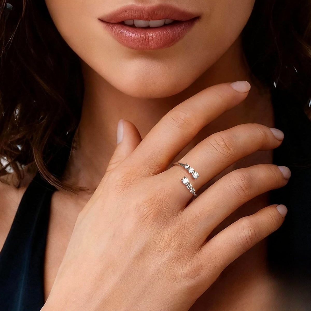 Lab-Created Moissanite Twist Open Ring, 925 Sterling Silver (Adjustable), additional view