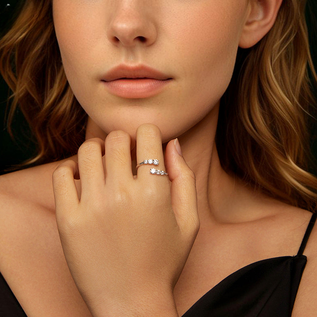 Lab-Created Moissanite Twist Open Ring, 925 Sterling Silver (Adjustable), additional view