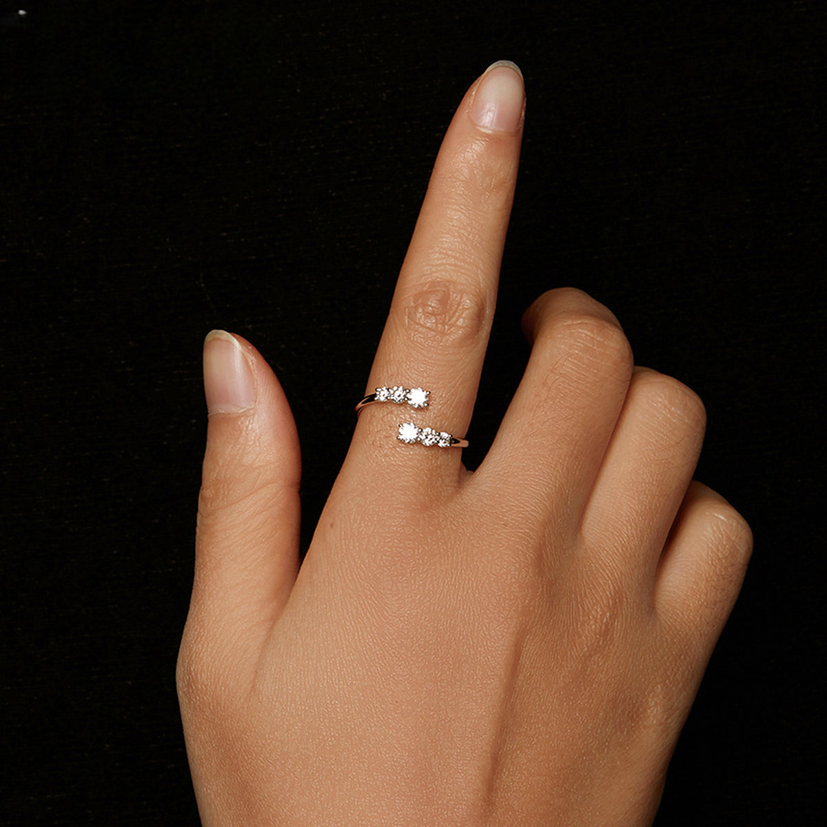 Lab-Created Moissanite Twist Open Ring, 925 Sterling Silver (Adjustable), additional view