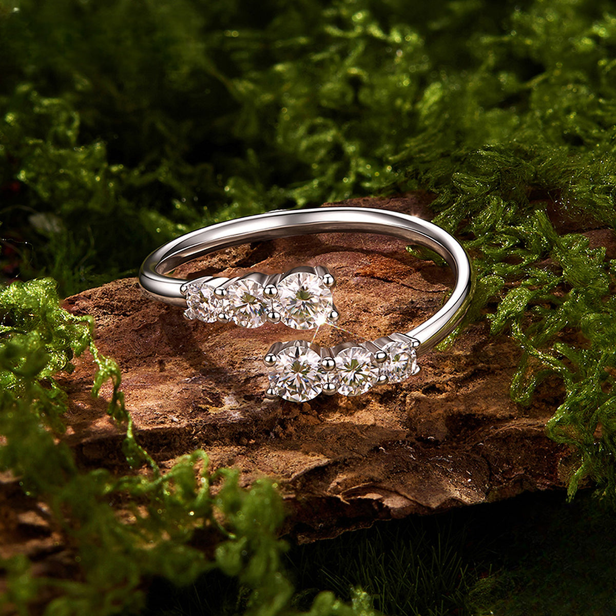 Lab-Created Moissanite Twist Open Ring, 925 Sterling Silver (Adjustable), additional view