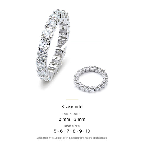 Full Eternity Lab-Created Moissanite Band, 925 Sterling Silver, size guide