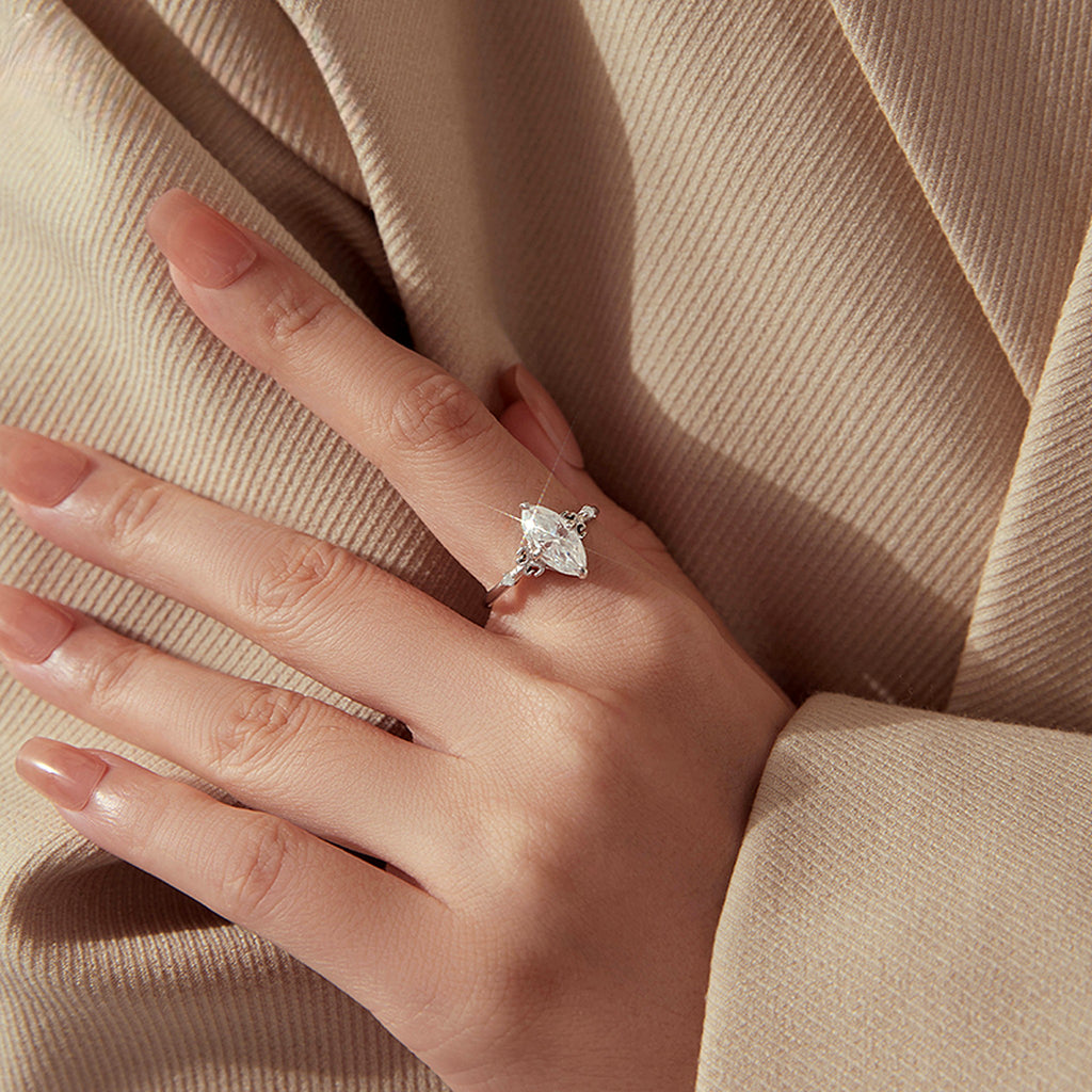 Marquise Lab-Created Moissanite Ring, 925 Sterling Silver, additional view