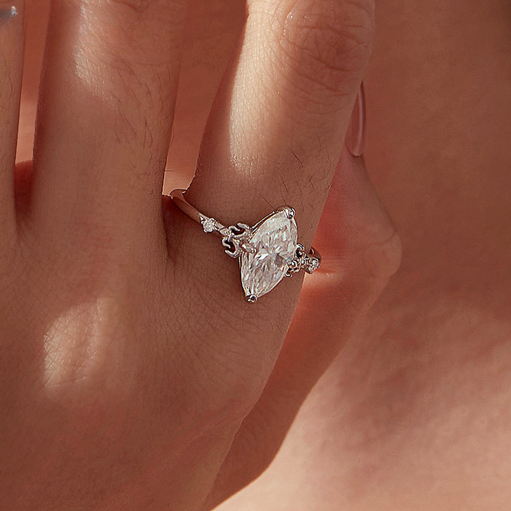 Marquise Lab-Created Moissanite Ring, 925 Sterling Silver, additional view
