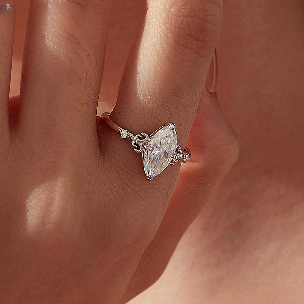 Marquise Lab-Created Moissanite Ring, 925 Sterling Silver, additional view